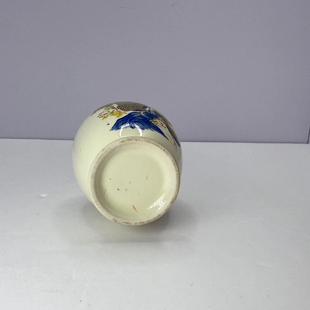 Vintage Bud Vase Pheasant Floral Gold Trim Chinoiserie Decor Grandmillennial